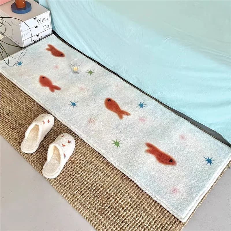 VIKAMA Adorable carpet with cherry fish that maintains heat, anti-slip hallway, bedroom door, bedside table carpet, home decor