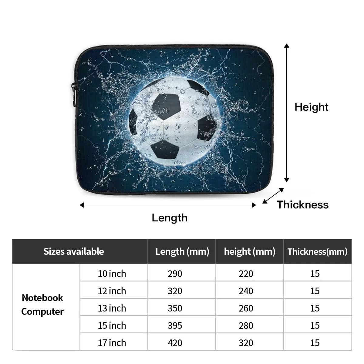 Custodia per borsa per laptop con pallone da calcio 12 "13" 15 "17" Custodia per fodera per notebook Custodia antiurto per sport da calcio