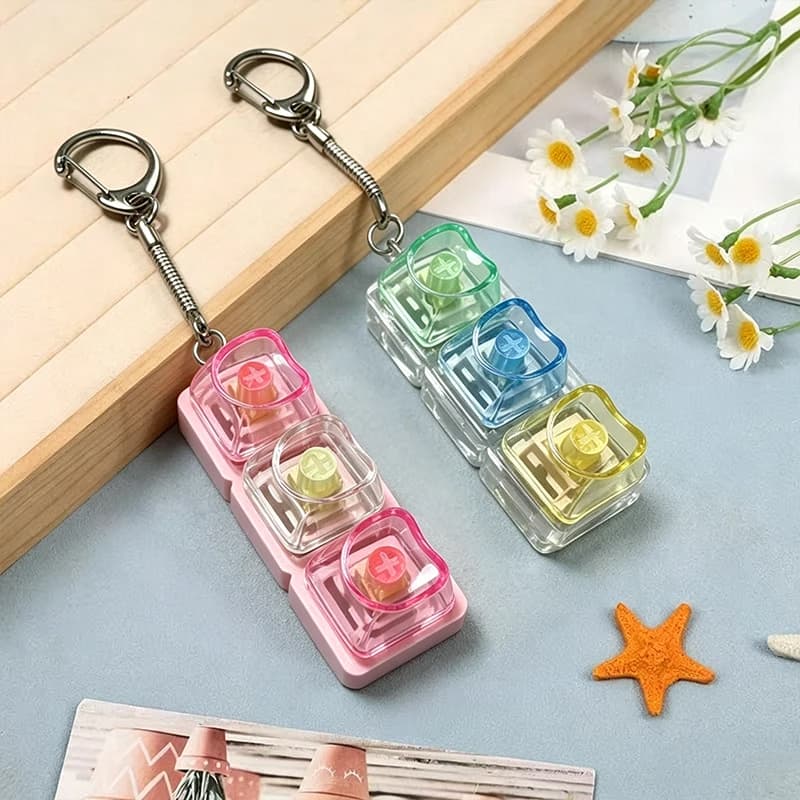 DIY Button Keyboard Key Chain Mechanical Keycap 1PC Transparent Stress Relief Toy for Office School Bag Accessories
