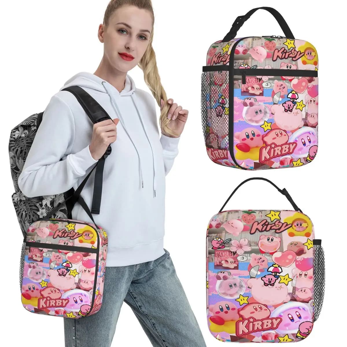 Borsa termica per il pranzo Rosa Kirbys Gioco divertente Merch Lunch Food Box INS Trendy Thermal Cooler Bento Box per la scuola