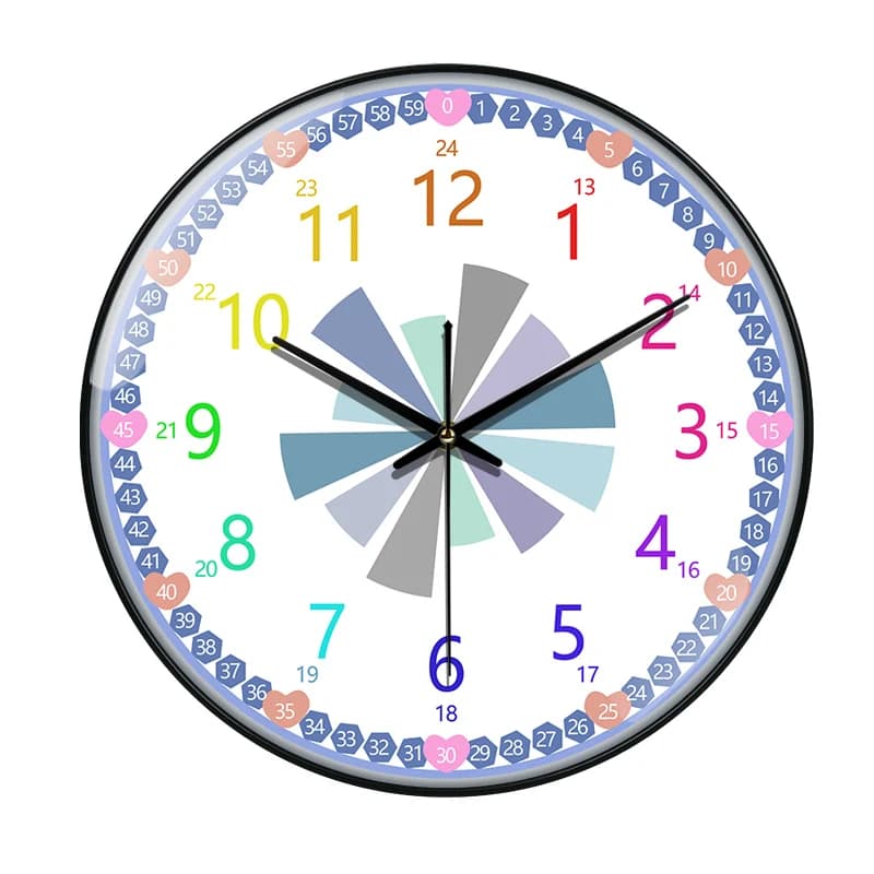 Early Education Acrylic Wall Clock Cartoon Colorful Quartz Round Clock Study Room Kid's Room Acrylic Plate Hanging Clocks Decor