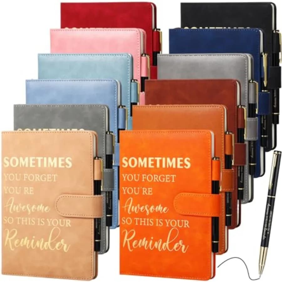 24 Pcs/12 Set Employee Appreciation Gifts Bulk, A5 Lined Leather Journal Notebooks with Ballpoint Pens Thank You Inspirational