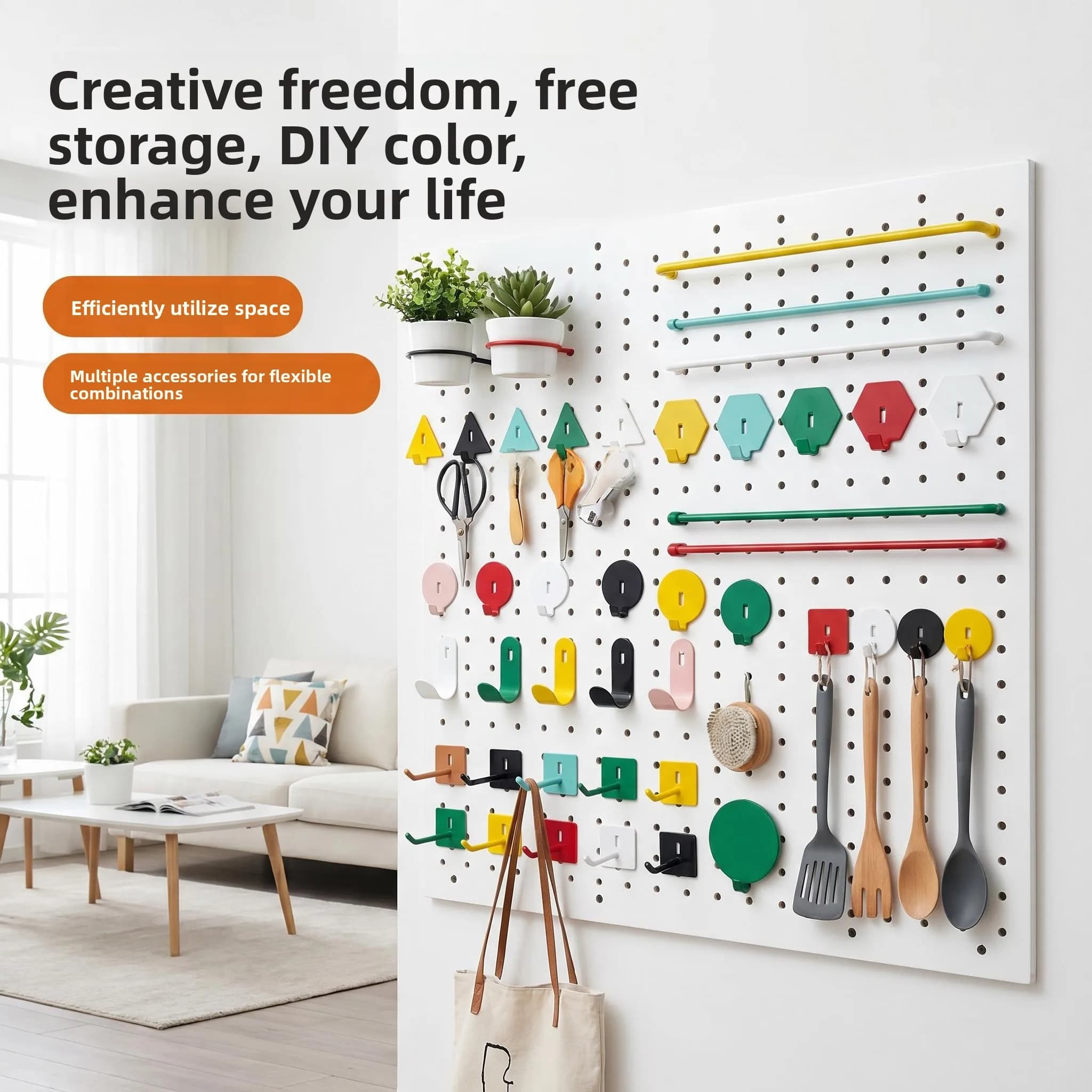 Iron Material round Hole Board Wall Mounted Storage Hooks Metal Hooks for Circular Hole Board Organization Hooks
