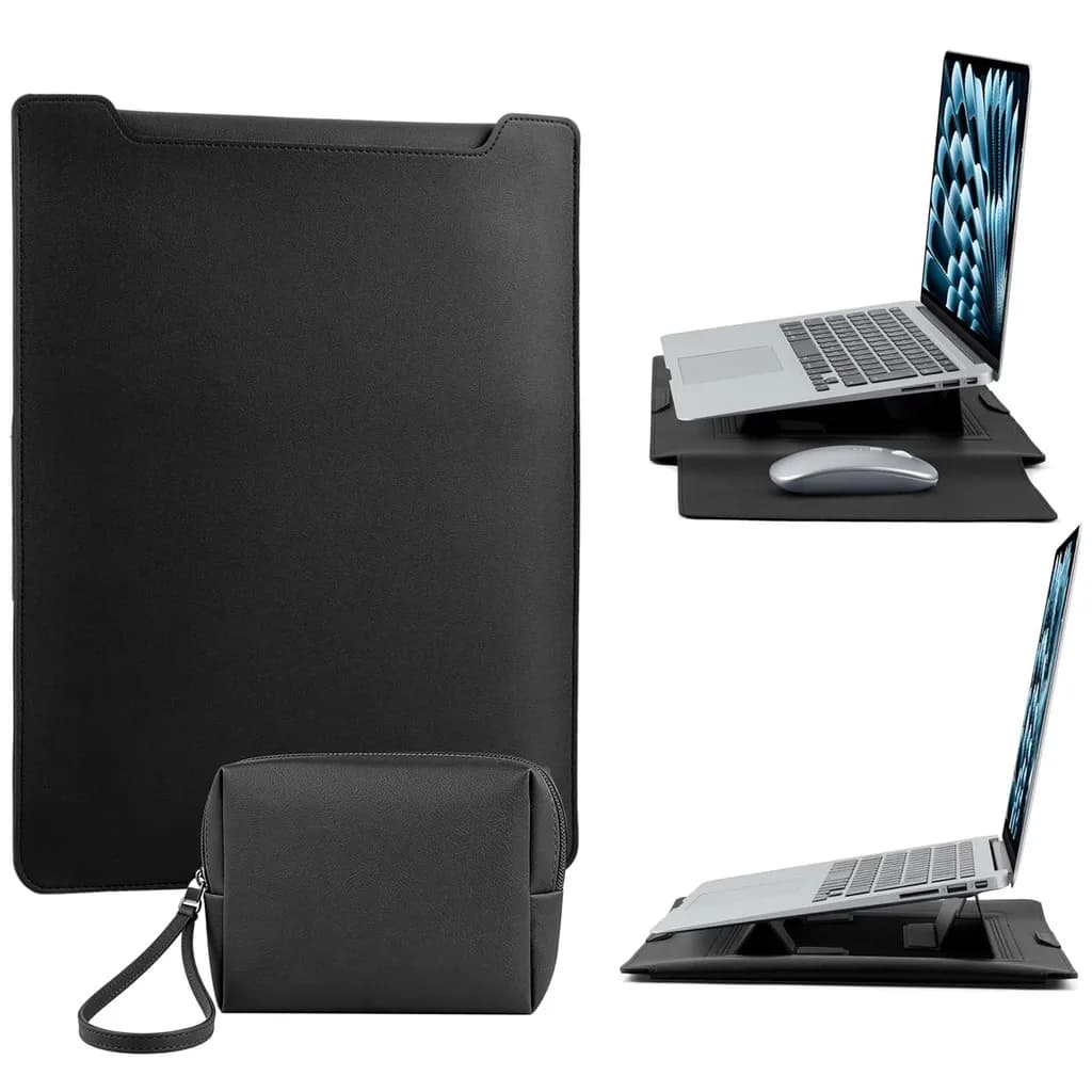 Custodia per laptop in similpelle con supporto per computer portatile da 13-14-15-16 pollici con borsa per cavo di alimentazione