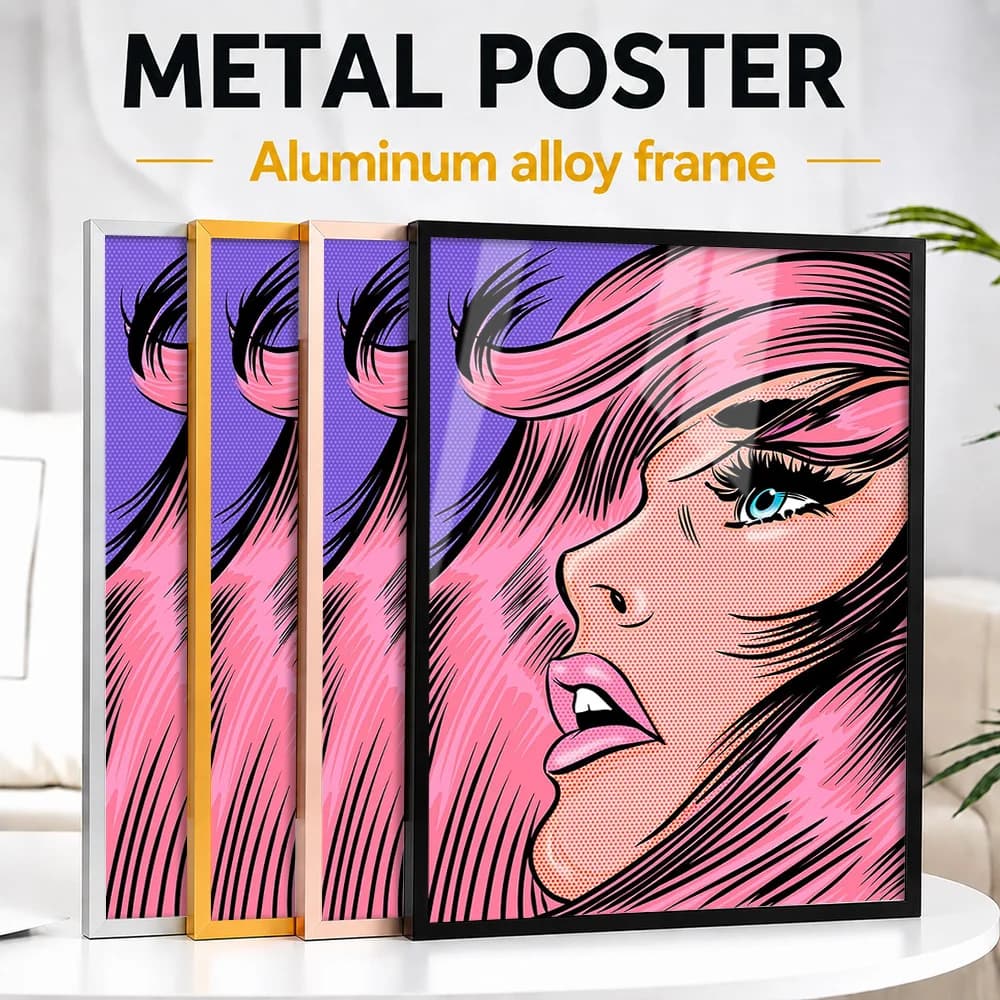 Pink Haired Comic Girl Framed Aluminum Metal Poster Customized Photo Graphic Story Style Wall Art For Bedroom Pop Culture Gift