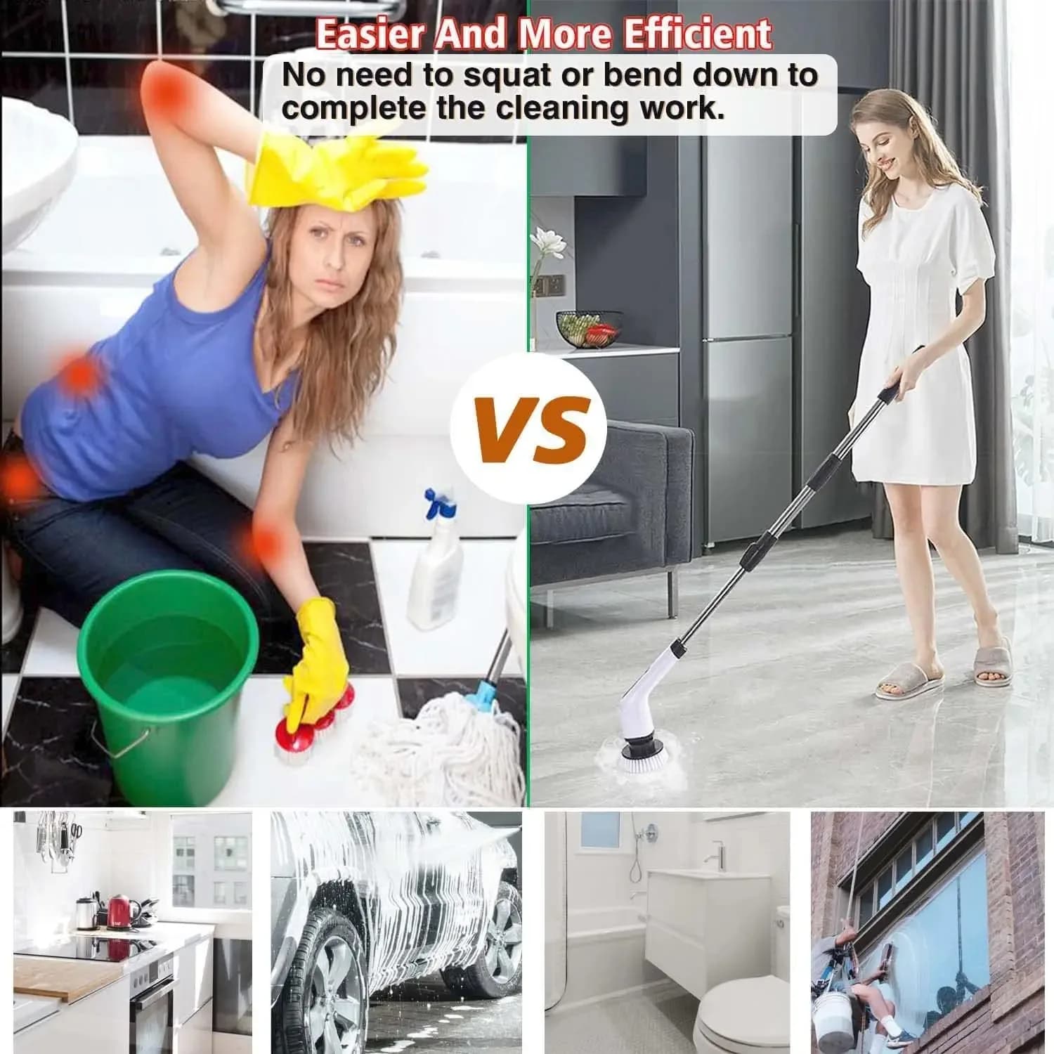 Spazzola Elettrica Senza Fili Multiuso per Pulizia Potente di Bagno, WC e Cucina, Rimuove Macchie, Muffa e Capelli