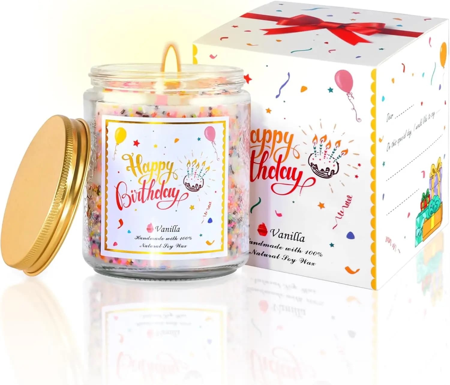 Candela Profumata alla Vaniglia a Forma di Torta di Compleanno, 7oz, Durata 60+ Ore, Regalo per Lei e Lui