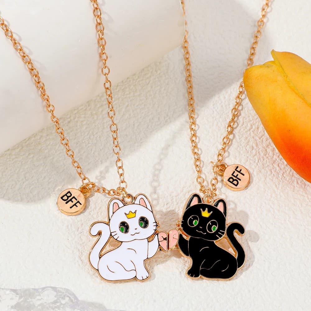 2 pezzi Kawaii Cartoon Animal Cat Best Friend Toys Catena al collo per ragazze Moda Amicizia Accessori Regali