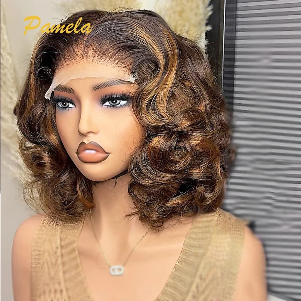 Blonde Bob Wig Human Hair 100% Loose Deep Wave Short Ombre 4 27 Brown Colored Lace Front Glueless Wigs Human Hair Ready To Wear