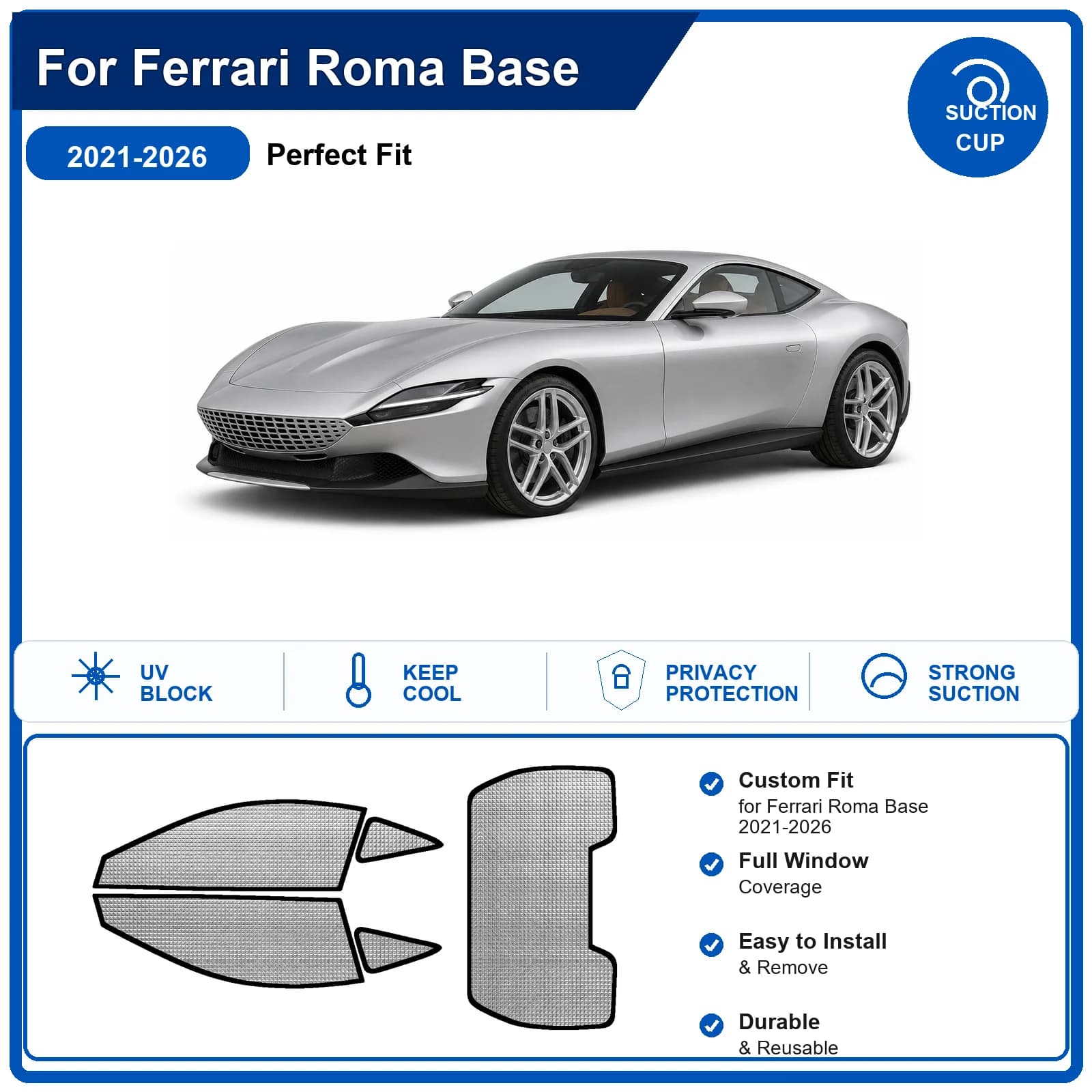 For Ferrari Roma Base 2021-2026 Custom Full Set Windshield Sun Shade Aluminum Foil Heat Insulation Anti UV Foldable