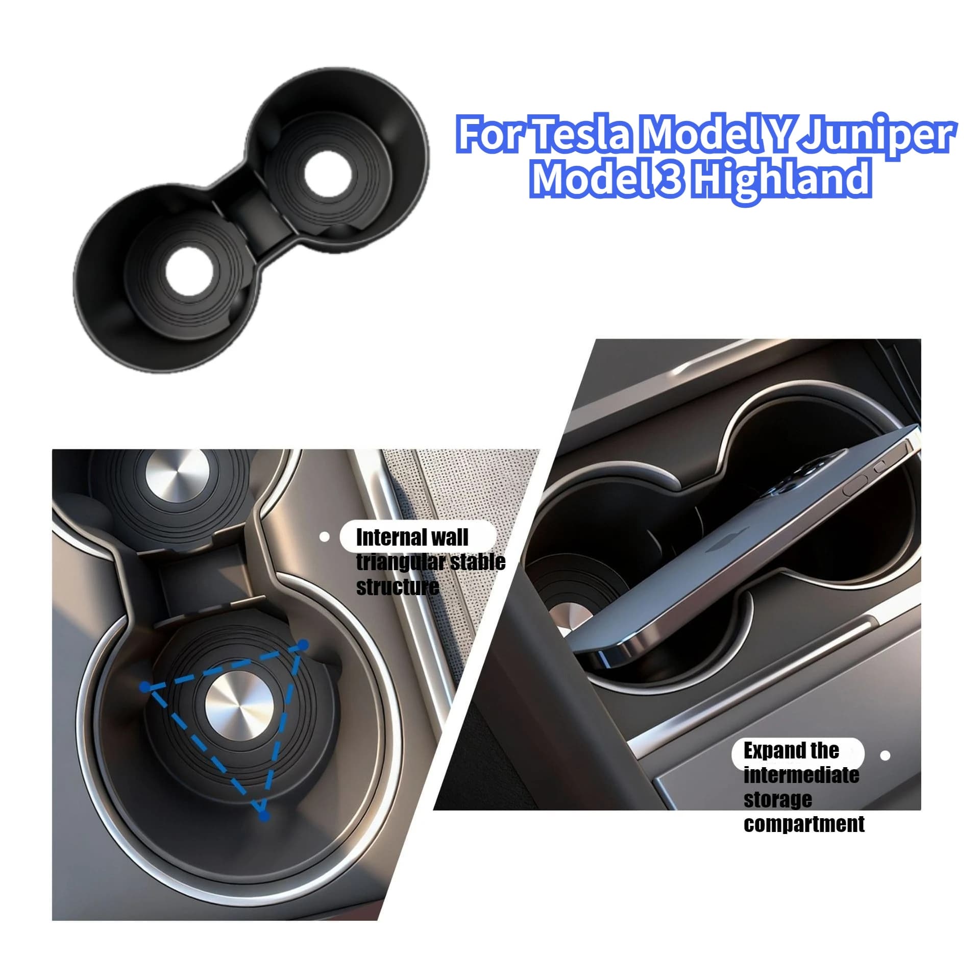 Portabicchieri per console centrale per Tesla Model 3 Highland Model Y Juniper, organizer per bracciolo, supporto antiscivolo per telefono, accessori auto