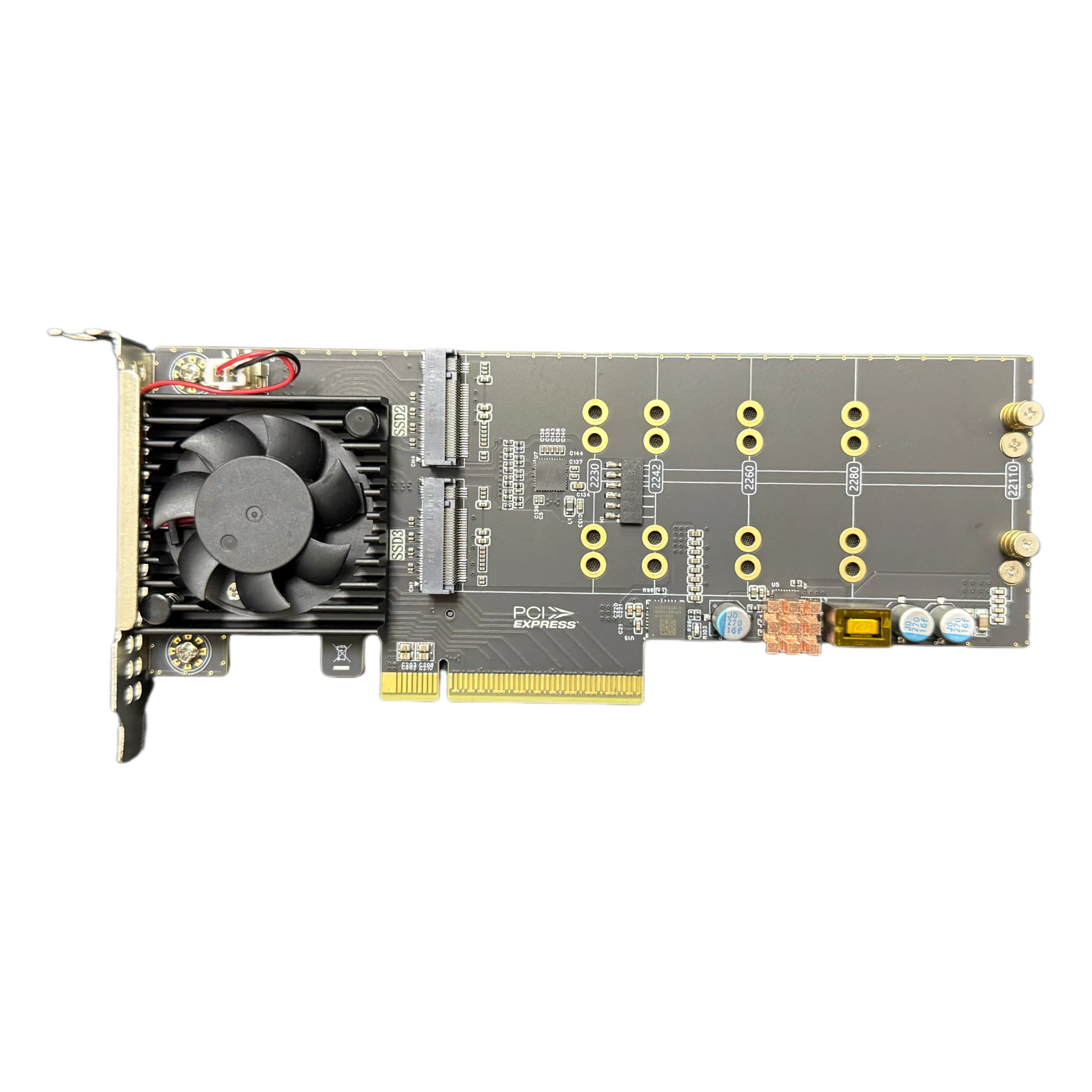 Scheda di espansione RAID SSD PCIe M.2 NVMe, quad a 4 alloggiamenti con ventola di raffreddamento, chip PLX8747 per aggiornamento archiviazione NAS/PC