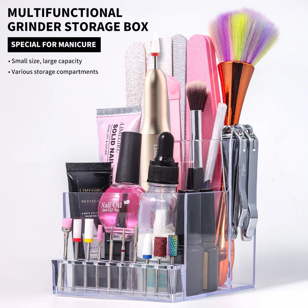 Manicure holder box Multifunctional plastic box with grids Container for grinder Organizer Jewelry DIY Manicure