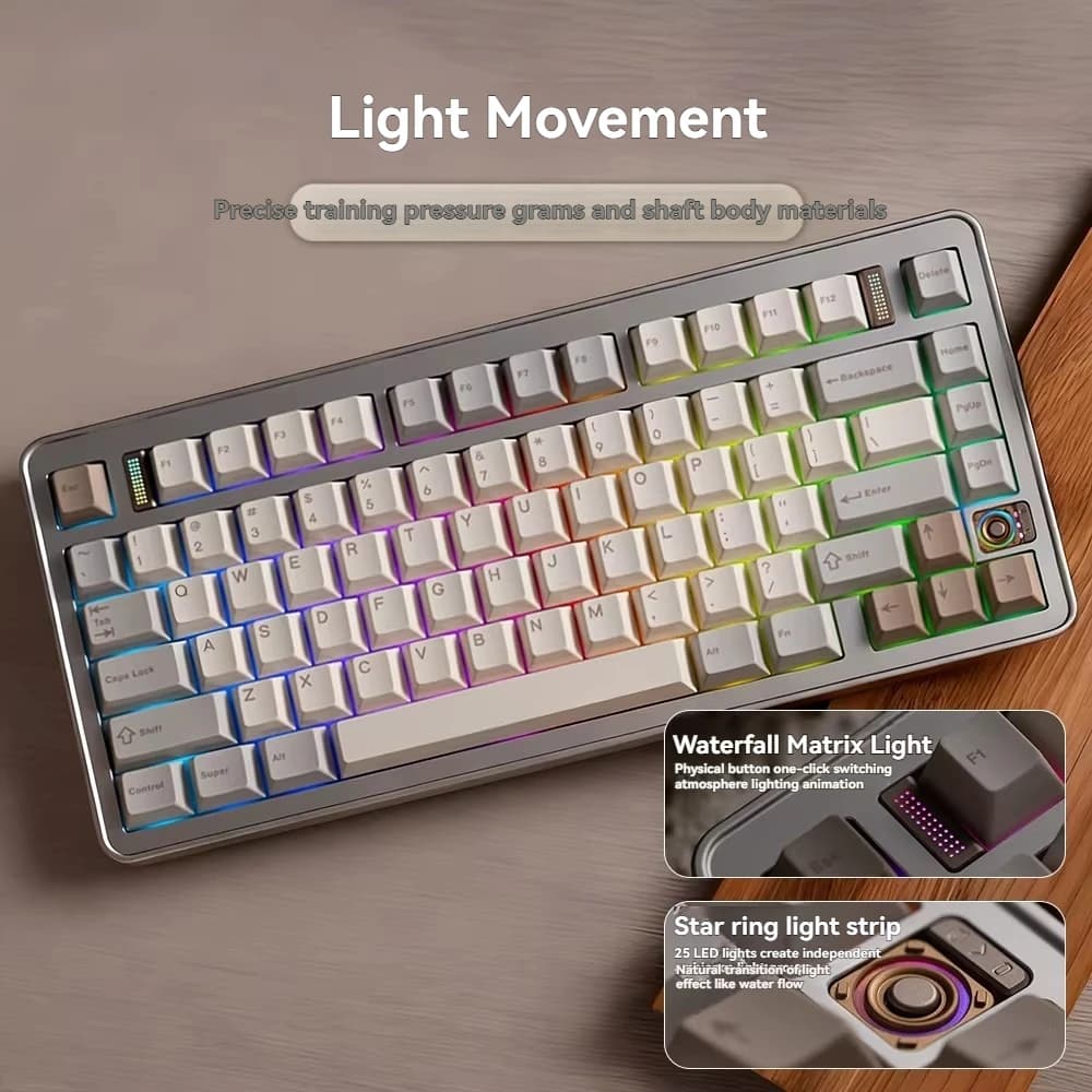 Evo75 Bluetooth Keyboard Customization Aluminum RGB Three Mode Hot-Swap Ergonomic Esports Gaming Mechanical Keyboard Gifts