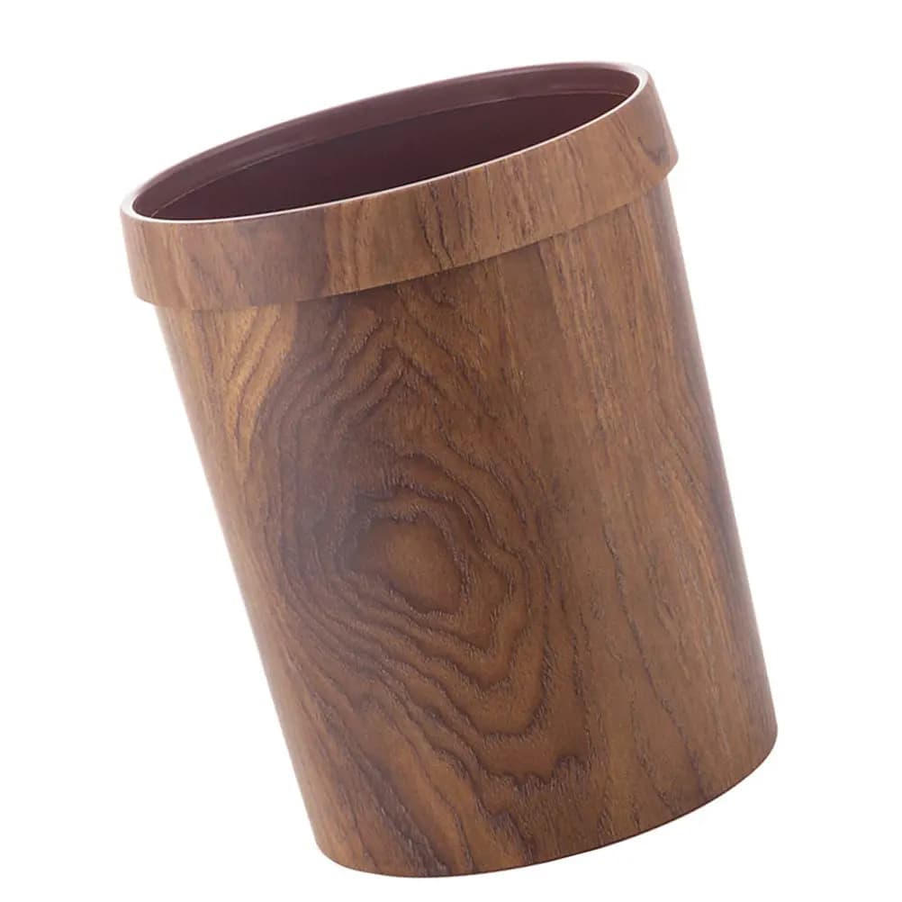 1Pcs Retro Trash Bucket Plastic Imitation Wood Grain Garbage Can Household Kitchen Living Room Office Sundries Storage Container