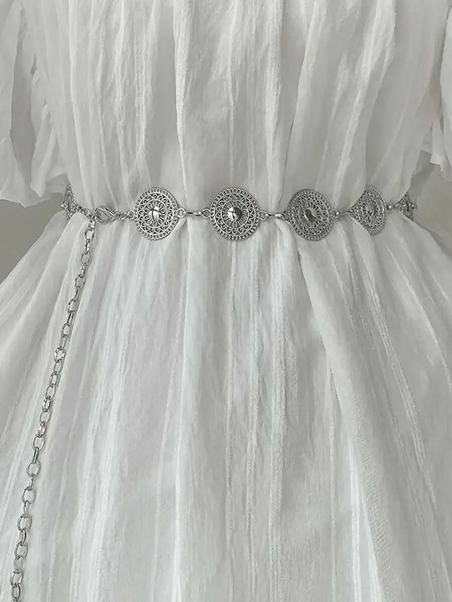 1pc Steampunk Hollow Out Circle Shaped Waist Chain For Women, Design Artistic Alloy Belt For Dress, Elegant And Boho