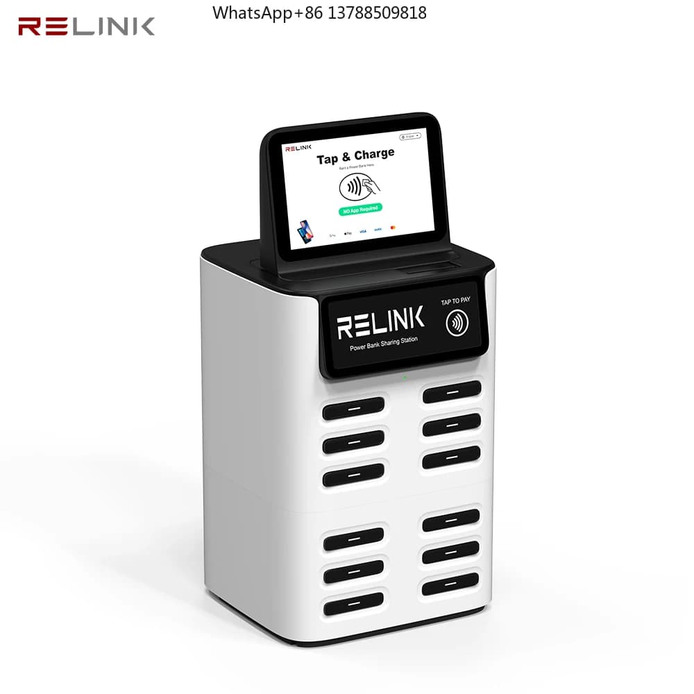 Stazione di ricarica e noleggio power bank 2025 con 12 slot per pagamento NFC POS e ricarica rapida per ristoranti