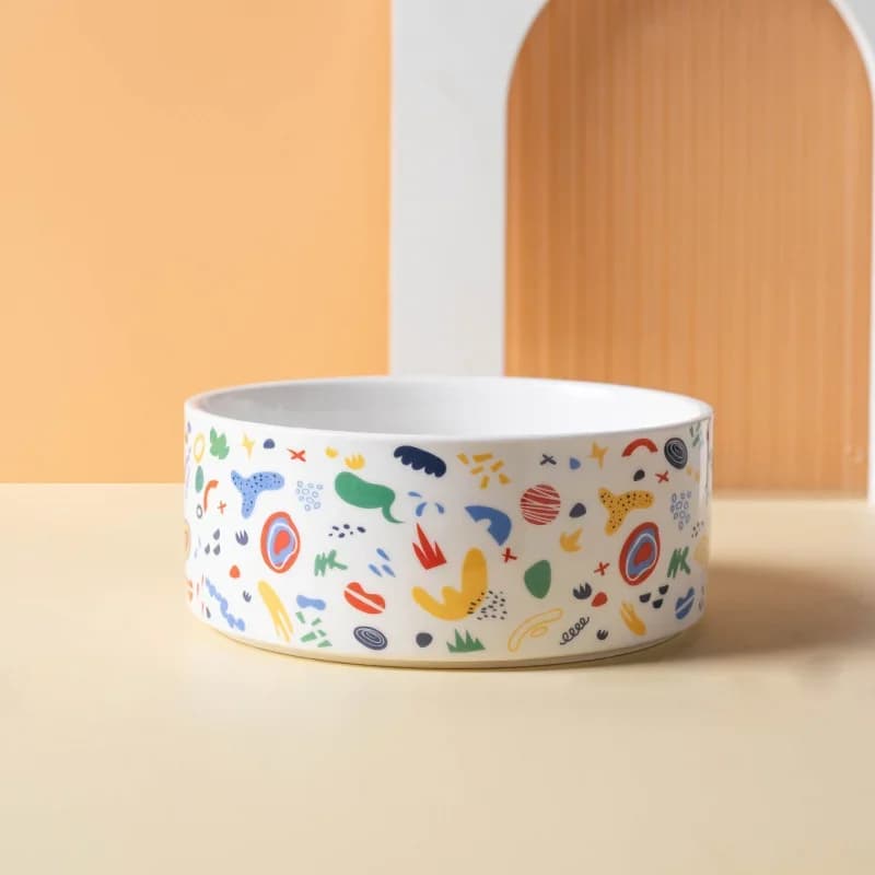 Ciotola per cani in ceramica Ciotola antiscivolo per cani Diametro 12-17 cm Mangiatoia per gatti con supporto in legno Ciotola per cibo per cani per gatti Forniture per cani
