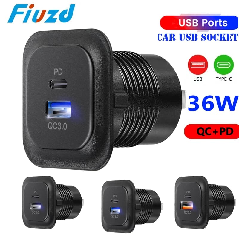 USB Dual Charger QC 3.0 with LED, Quick Charging 12V/24V for Auto