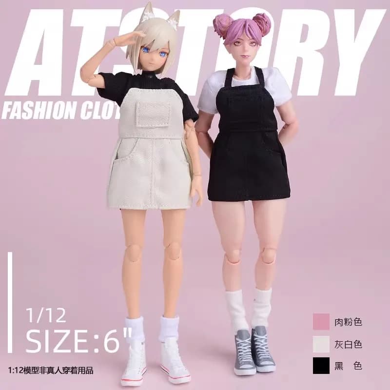 Vestito con Bretelle in Scala 1/12 per Modellini Femminili, Gonna Corta, Abbigliamento Compatibile con Action Figure Romankey SnailShell da 6 Pollici