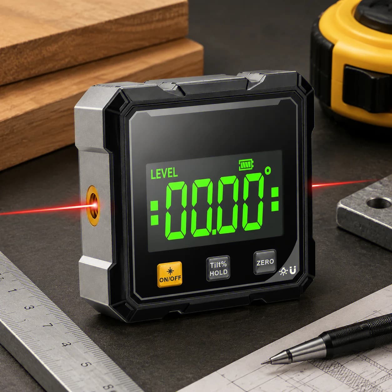 NEW 2-side Digital Magnetic Goniometer with Laser, Electronic Inclinometer, Angle Recessor for Pendence Measurement