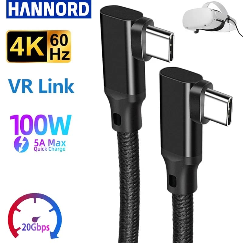 Hannord USB 3.2 Gen2 20Gbps VR Tipo C Cavo dati VR Link USB C 4K 60Hz Video 90 gradi 100W PD Ricarica rapida per Quest 1/2
