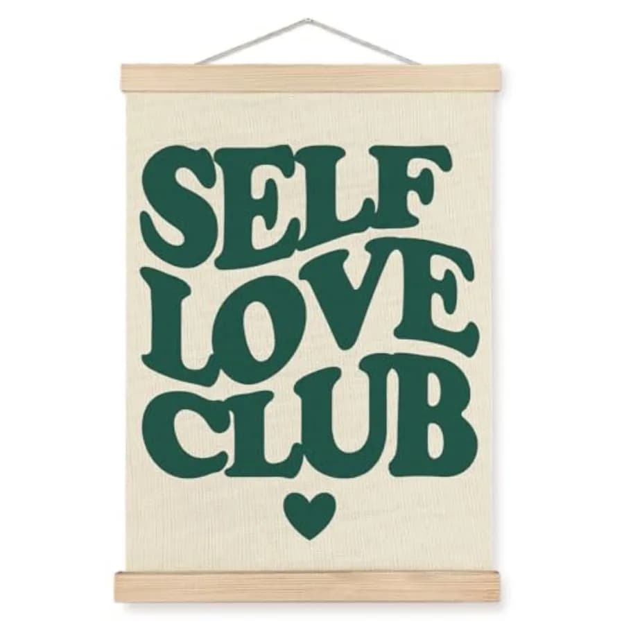 Retro Green Mental Health Wall Art Poster Hanger Frame, Self Love Club Mental Health Hanging Canvas Pictures Prints Wall Decor