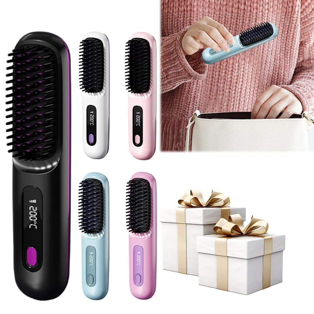 Wireless Hair Plate Brush for Portable Plate 3 Brush for Smoothing Hair At Adjustable Temperature Anti-Crush for Hair styling