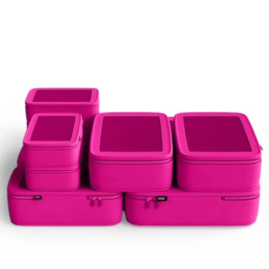 Set di cubi organizer da viaggio, organizer a compressione in poliestere neri, salvaspazio per valigie e bagagli a mano nelle taglie XXS, XS