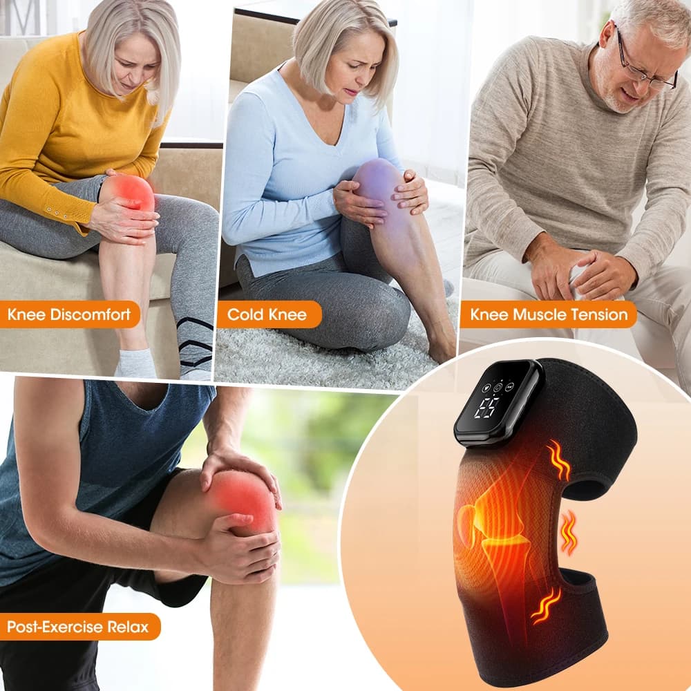 Ginocchiera elettrica USB Massaggiatore per ginocchio riscaldato Massaggio a vibrazione Cinghia di supporto nera con tre livelli di riscaldamento regolabili