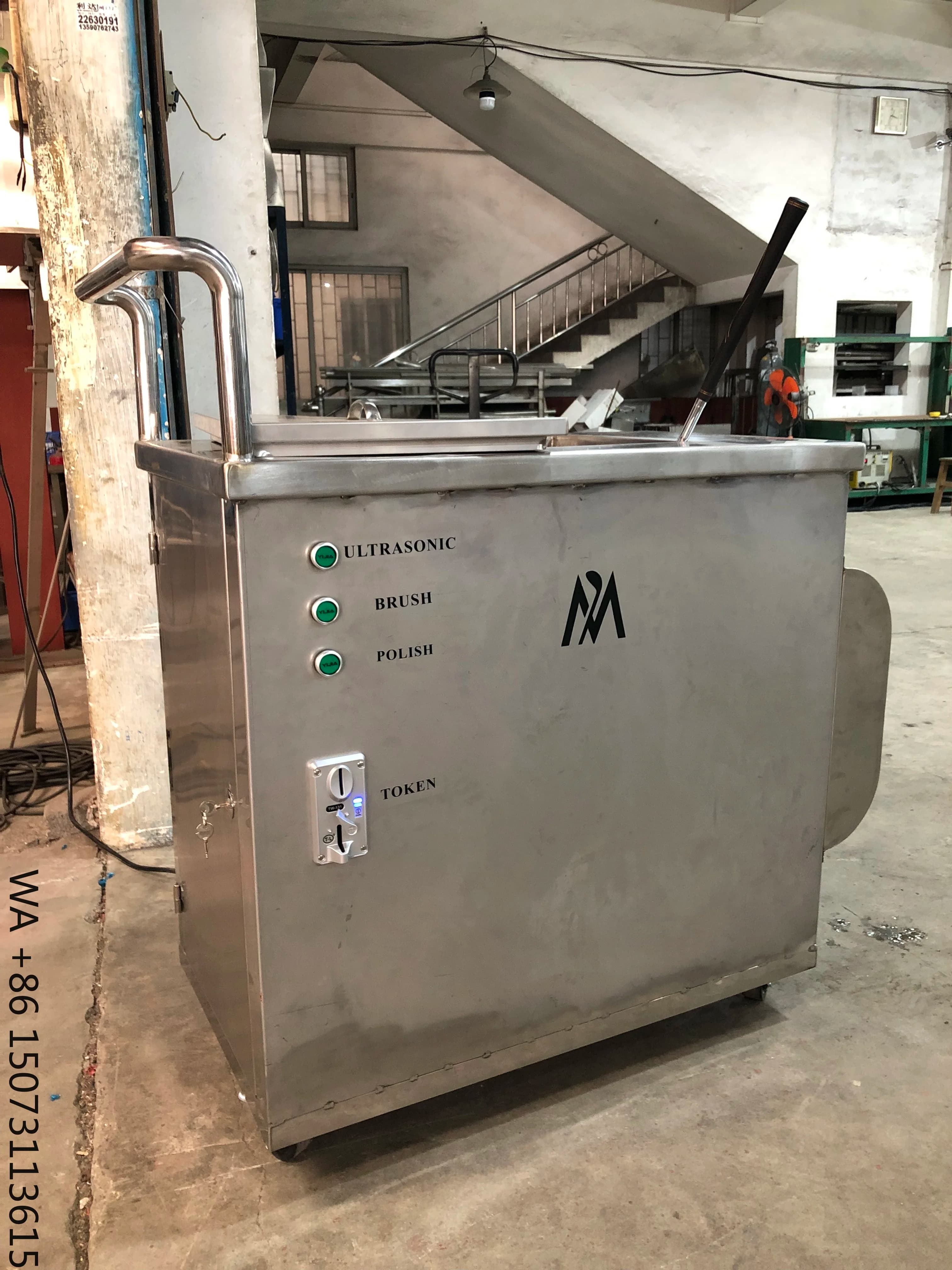 Club ultrasound cleaner with token functions, counter, timer, brush and polishing