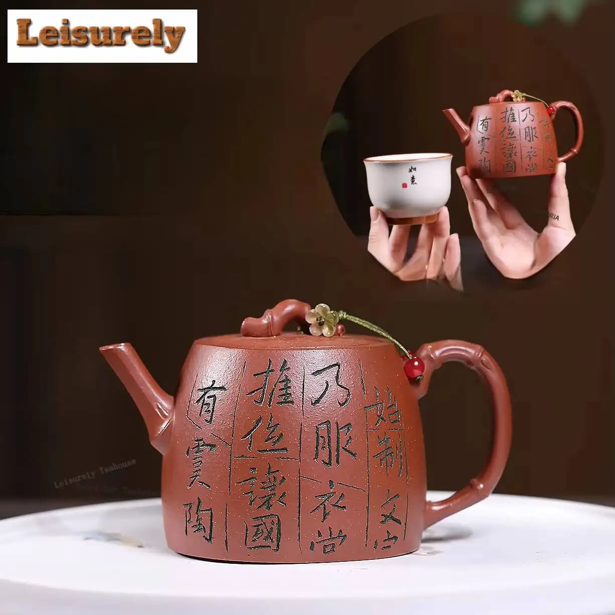 190ml Exquisite Yixing Purple Clay Teapots Handmade Calligraphy Bamboo Section Pot Raw Ore Red Downhill Mud Kettle Zisha Tea Set