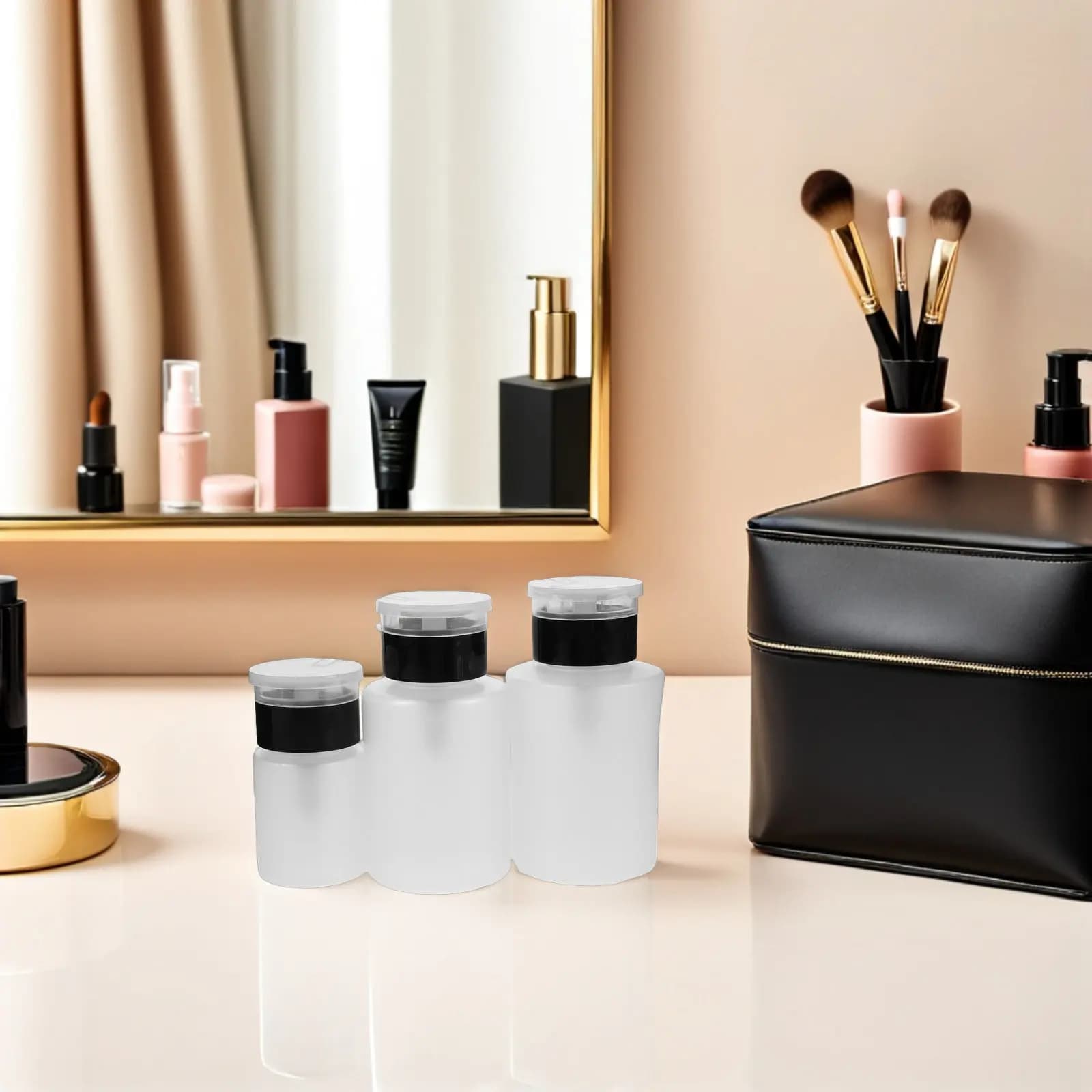 Set di 3 Flaconi Dispenser per Smalto, Contenitori in Plastica Nera con Pompa, 60ml 150ml 180ml, Antigoccia, per Uso Professionale e Domestico