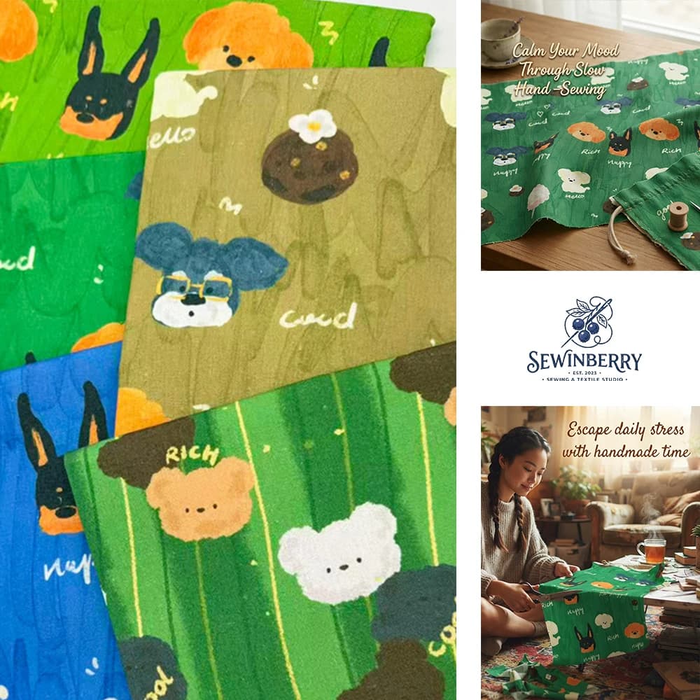 Watercolor Multi Breed Dog Cartoon Print Cotton Fabric Stress Relief DIY Sewing Material For Pet Lovers Pouch Kids Clothes