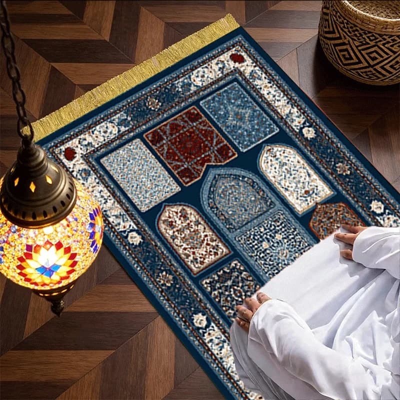 Tappetino da preghiera in stile islamico VIKAMA con frange – Tappetino da preghiera musulmano antiscivolo per casa, viaggi e pellegrinaggi religiosi
