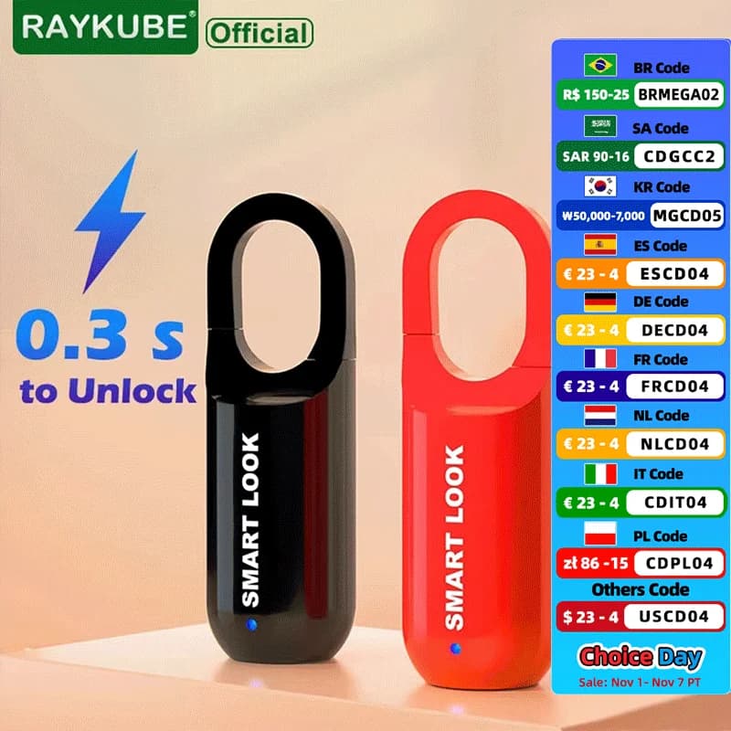 RAYKUBE Mini lucchetto per impronte digitali lucchetto intelligente serratura elettronica biometrica carica USB senza chiave per zaino da viaggio per palestra scuola