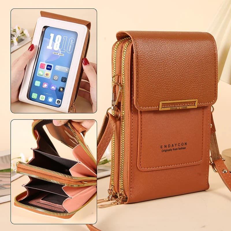 ENDAYCONWomen's Crossbody Touch Screen Phone Bag, Korean Style Phone Pouch, Multifunctional Vertical Zipper Purse for Keys and C