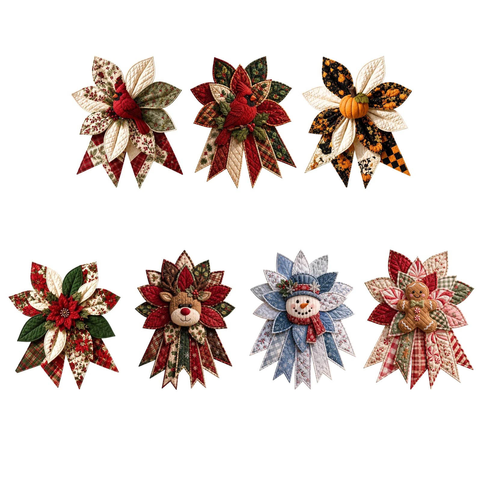 Rustic Farmhouse Wreath DIY Quilted Bow Sewing Set Patchwork Kit Holiday Door Hanging Animal Design Decor