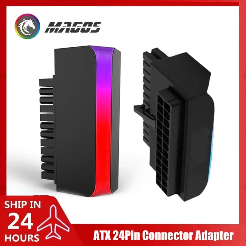 Computer ATX 24Pin PSU Adapter 90° Elbow Connector Steering Head Cleaner Cable Management Wiring Artifact, M/B 5V 3Pin ARGB SYNC