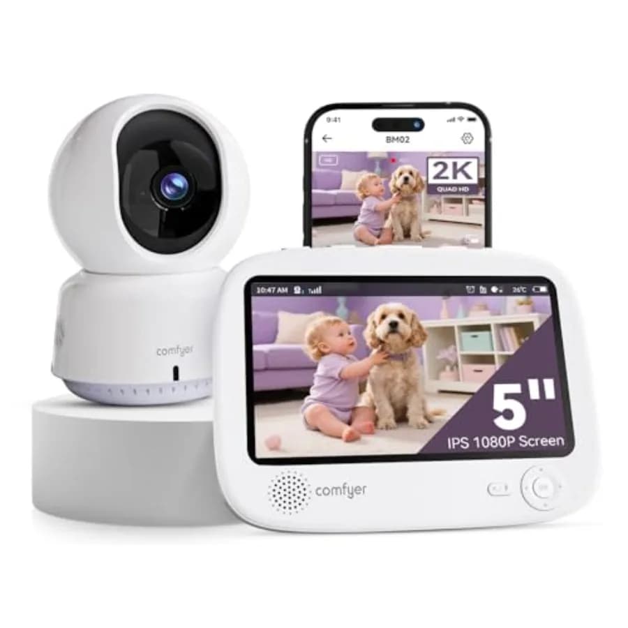 Monitor Video Ibrido per Bambini con 5 Telecamere 1080P Split Screen 2K, Controllo App, Avvisi di Movimento, Rilevamento Suoni, Visione Notturna HD, Batteria 5050mAh