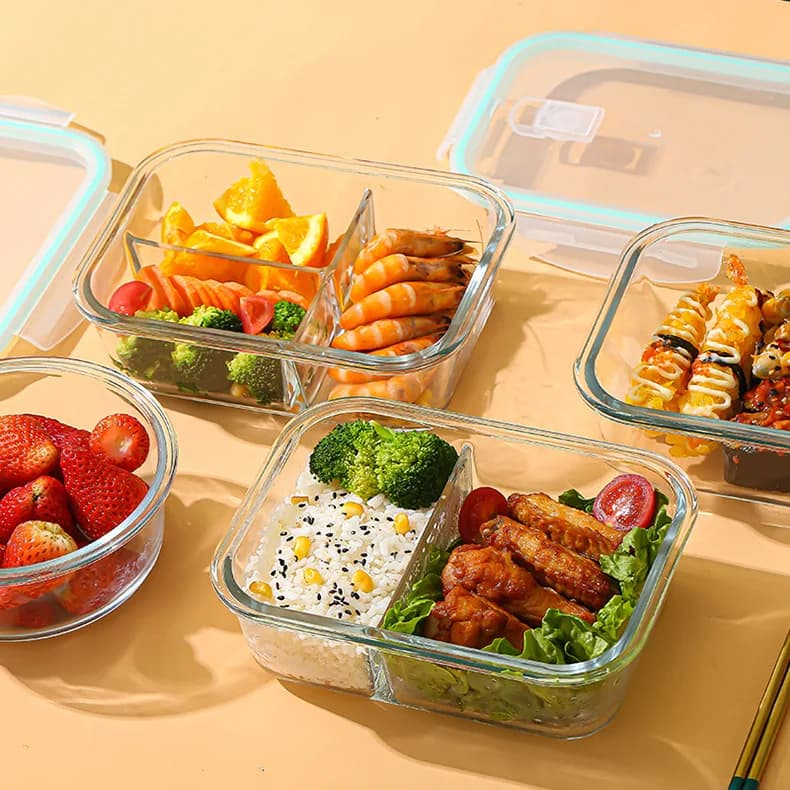Contenitore in vetro borosilicato resistente al calore per conservazione alimenti, adatto a microonde e frigorifero, ciotola sigillata speciale per bento.