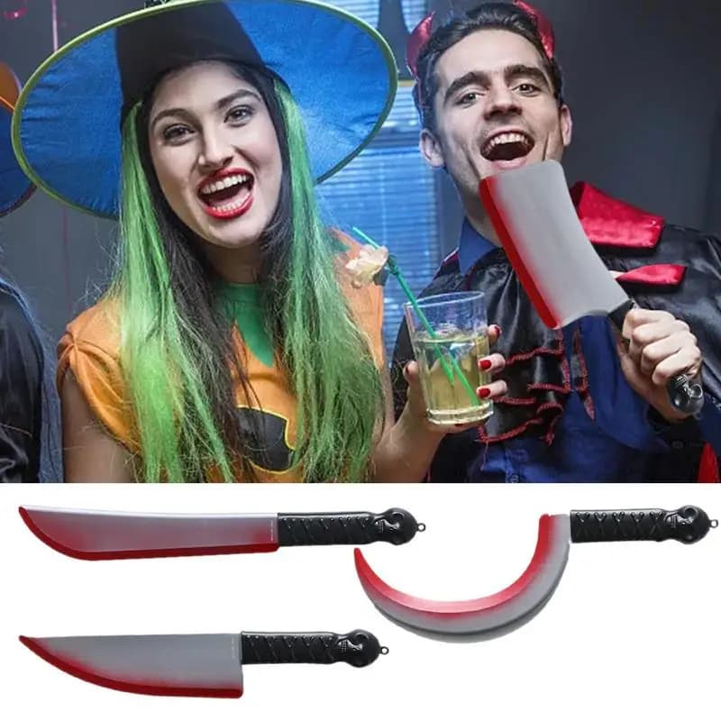 Fake sharp knife bleeding spikes Cosplay Halloween simulation kitchen knife plastic supplies for Halloween home theme party decoration