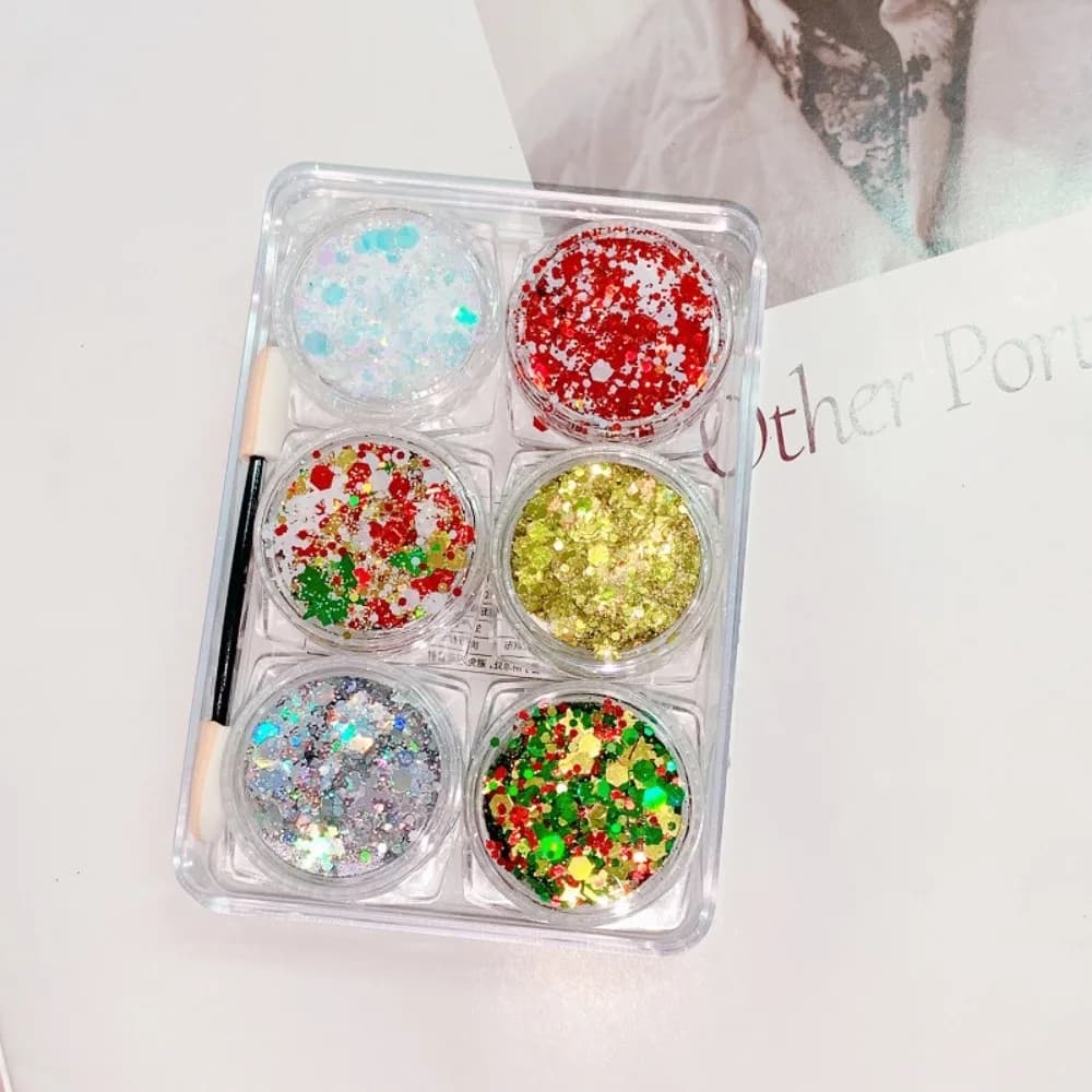 6Pcs/Set Diamond EyeShadow Glitter Eye Shadow Long-Lasting Star Heart Moon Shape Body Glitter Gel Colorful Sparkly