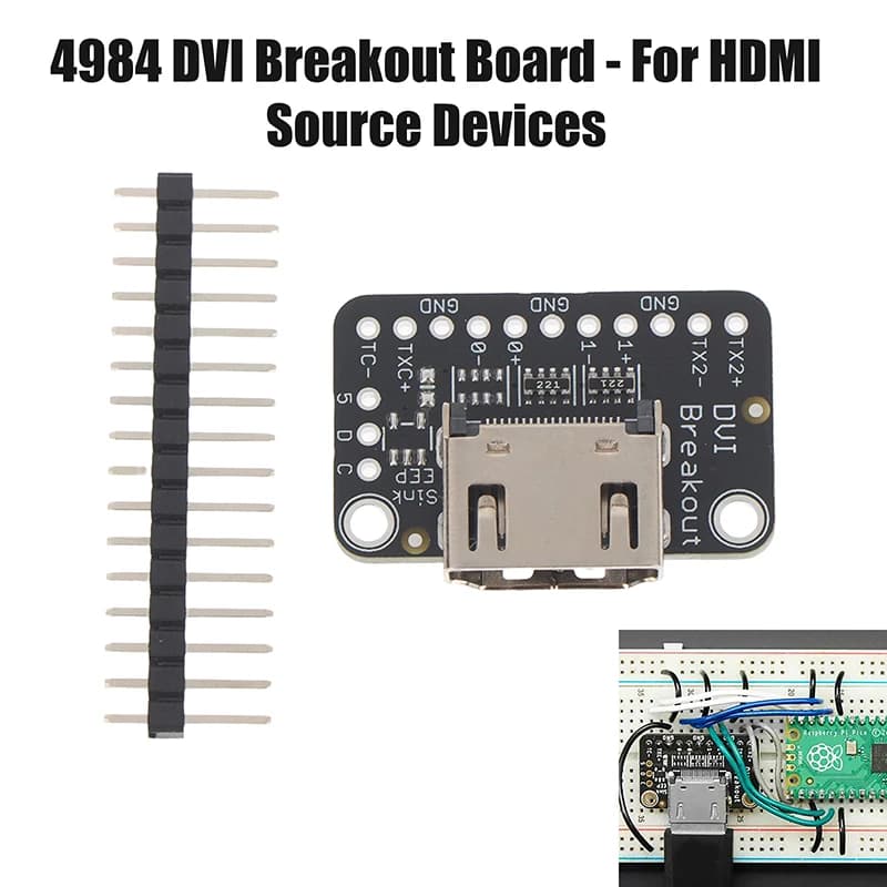 Adafruit 4984 DVI Breakout Card for HDMI Devices, DVI Adapter to HDMI, Raspberry Pi Pico Video Output Accessories