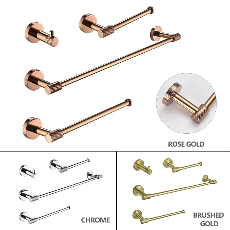 Set of Polished Rose Gold Bathroom Accessories Chrome Wall Towel Door Toilet Paper Roll Hook for Bathrobe