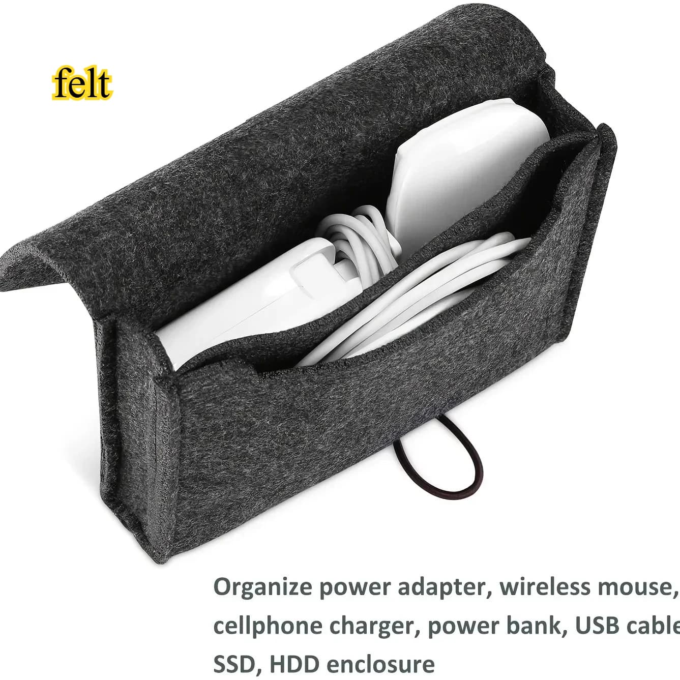 Organizer Portatile in Feltro per Accessori Elettronici - Custodia per Adattatori e Cavi USB da Viaggio