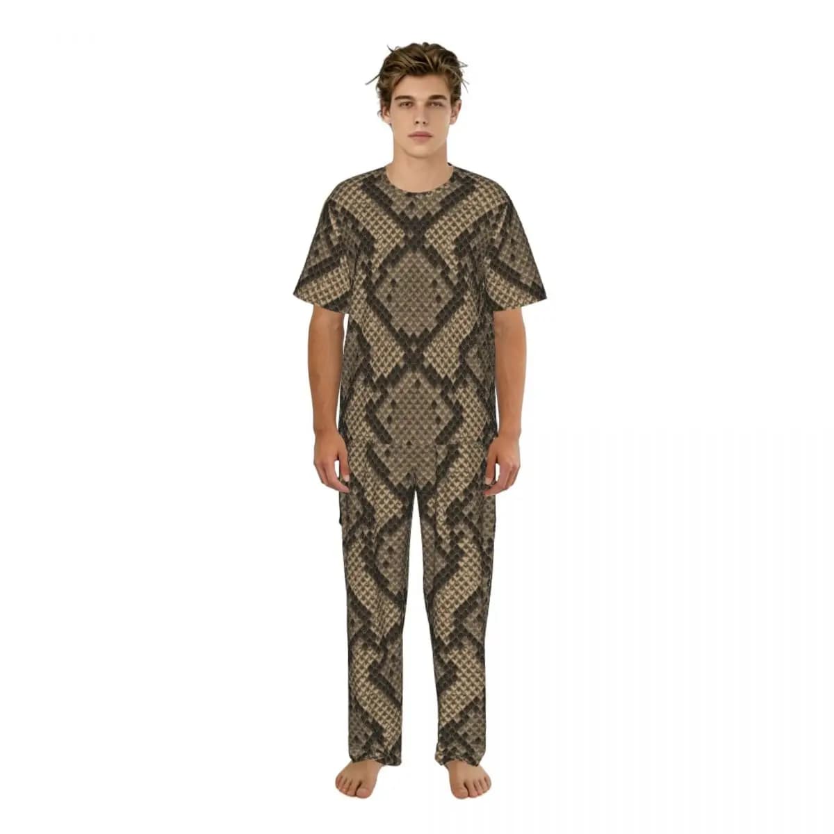 Pigiama da uomo con motivo pelle di serpente, maniche corte, primavera estate, abbigliamento da notte maschile