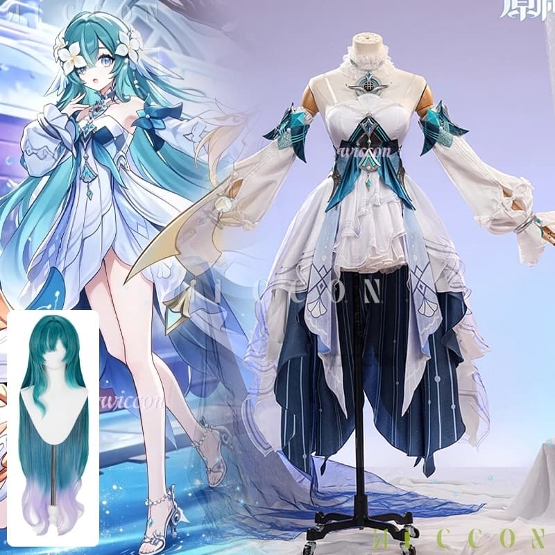 Pre-sale Genshin Impact Vodyanitsa Cosplay Costume wig Snezhnaya Mermaid Women Dress sash Outfits Accessories Fullset Halloween