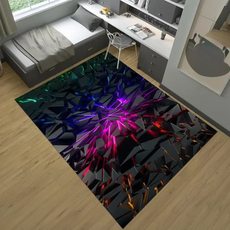 Stone Play Mat, E-Sport Rug, Gamer Rug, Gaming Rug, Game Rug Geometric Rug Play Room Neon Decor Rug Neon Look Rug Area Rug