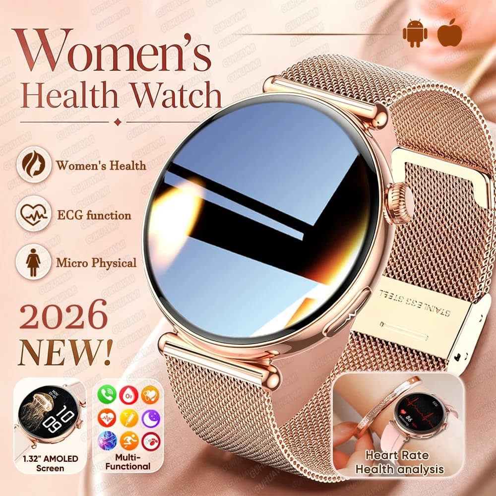 Nuovo Smartwatch per la Salute Femminile 2026, Schermo AMOLED da 1,32 Pollici, ECG, Pressione Sanguigna, Grasso Corporeo, Frequenza Cardiaca, Chiamate Bluetooth, Smartwatch per Donne